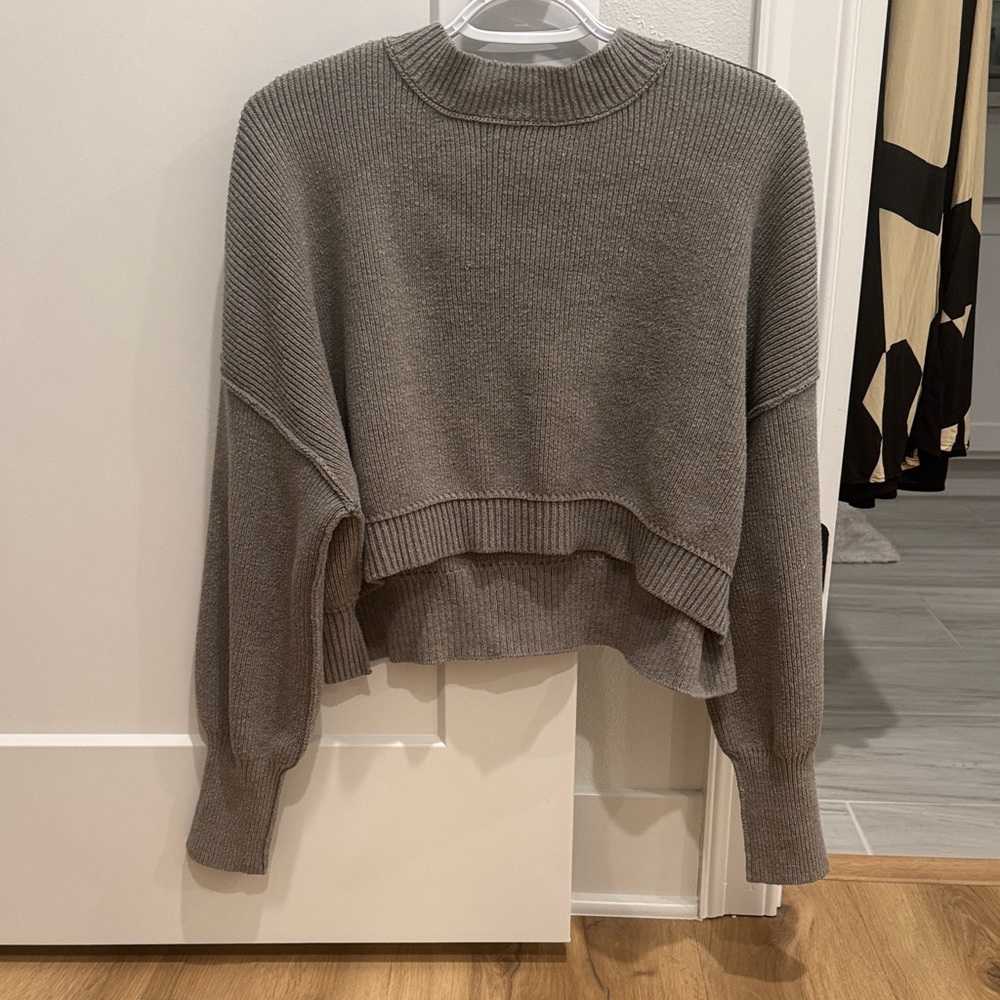 Free People Taupe Crew Neck Sweater